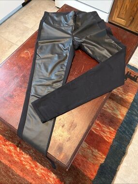 Athleta Black Faux-Leather Panel Leggings